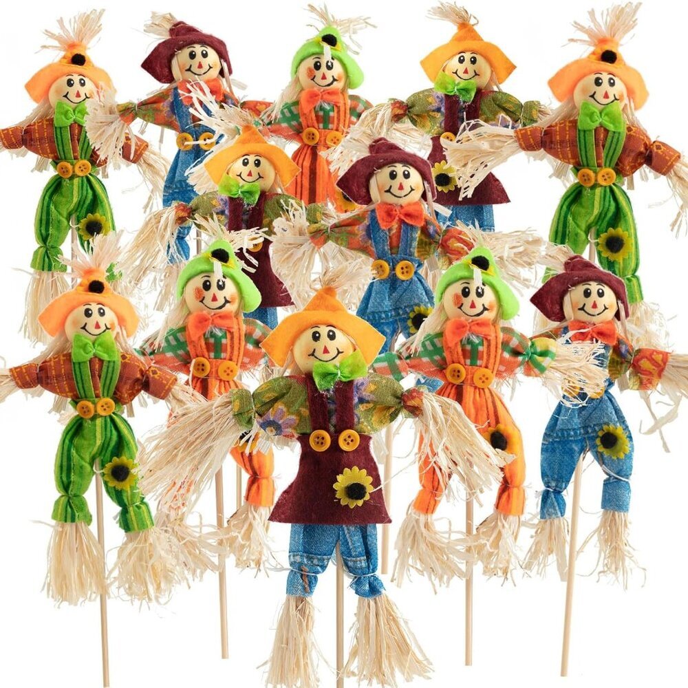 12 PCS Halloween Scarecrow Decoration Outdoor, Fall Harvest Scarecrow Decor, Sta